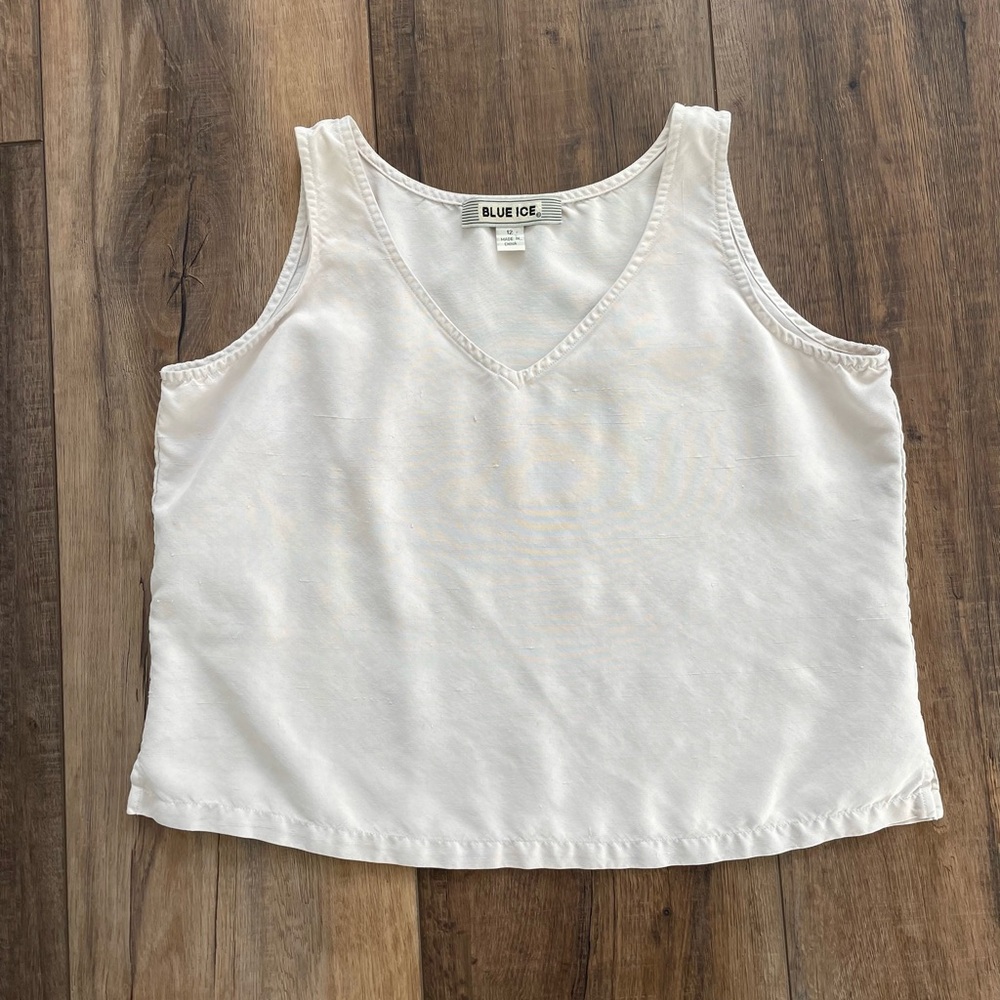 Blue Ice Women’s Tank Top Beige 100% Silk Vintage Beach Neutral Classy